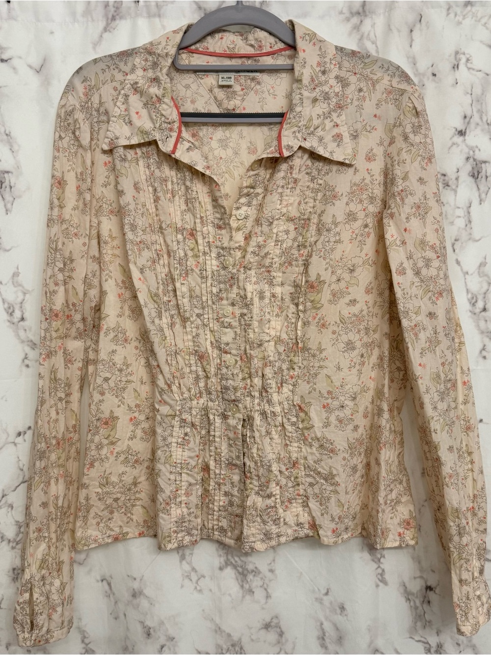Tommy Hilfiger Cream Floral Pintuck Button-Down Shirt